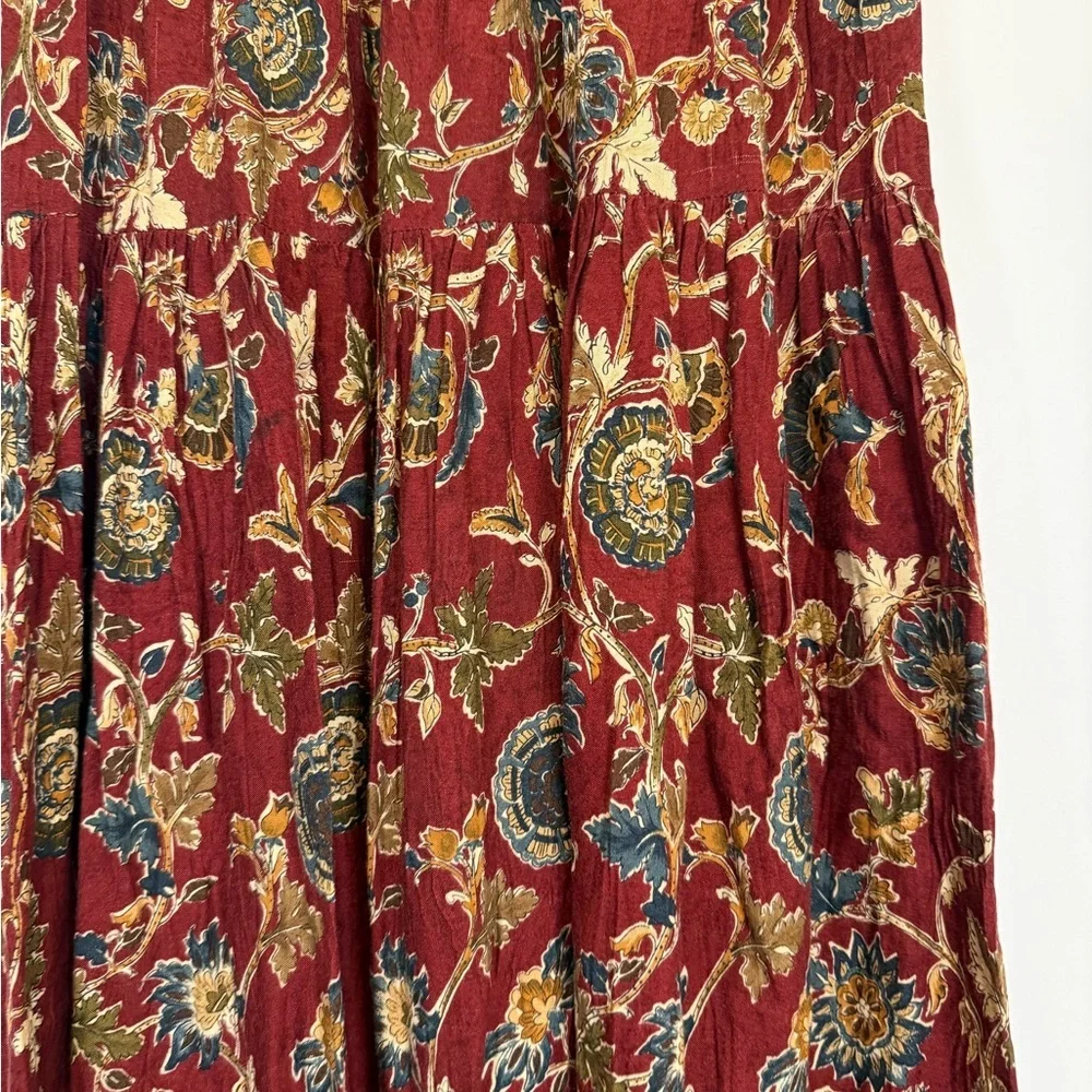 Vintage On the Verge Woman’s Sz Small Floral Boho Maxi Skirt - Red and Gold Farm - Picture 2 of 7